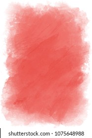 Red vertical watercolor backdrop with transparent edges. Vector.