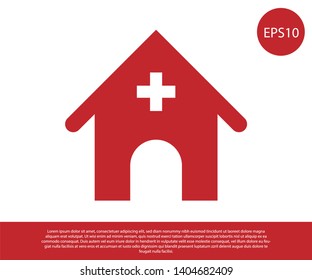 Red Veterinary medicine hospital, clinic or pet shop for animals icon isolated on white background. Vet or veterinarian clinic. Vector Illustration