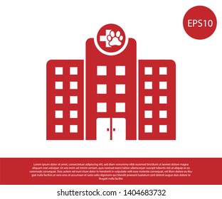 Red Veterinary medicine hospital, clinic or pet shop for animals icon isolated on white background. Vet or veterinarian clinic. Vector Illustration
