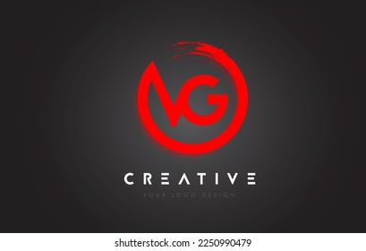 Logotipo de la carta circular roja VG con diseño de pincel circular y fondo negro.