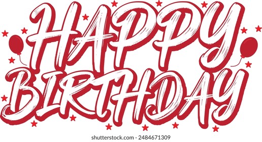 Red Vibe Happy Birthday Text Design Vector illustration With Balon and Star Background