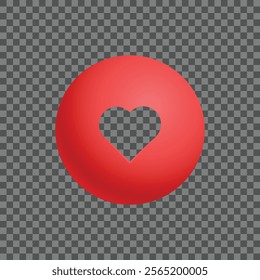 Red vibrant button with hart cutout. Dating app button design. UI design. Vector illustration.