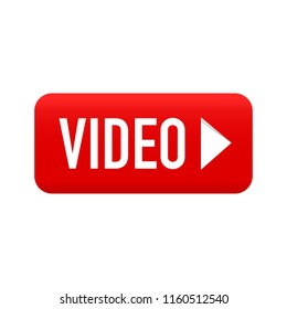 Red video button on white background isolated. Video. Stock vector illustration.