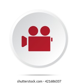 Red Video Camera icon on white web button