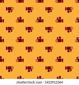 Red Video camera with screwdriver and wrench icon isolated seamless pattern on brown background. Adjusting, service, setting, maintenance, repair, fixing.  Vector Illustration