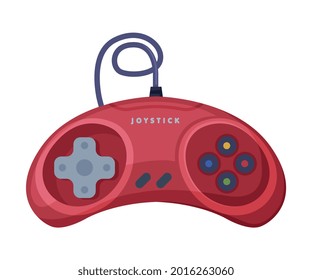 Red Video Game Console Controller, Joystick of Modern Game Console Cartoon Vector Illustration