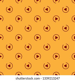 Red Video play button like simple replay icon isolated seamless pattern on brown background. Flat design. Vector Illustration