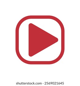 Red video player icon isolated on transparent background.