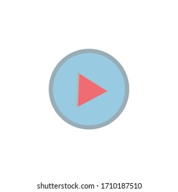 Red video player on blue circle, vector illustration
