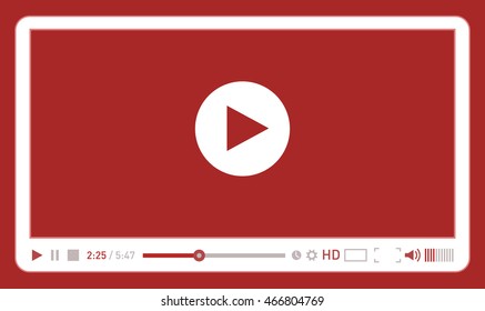 Red video player template for web and mobile apps flat style. Vector illustration