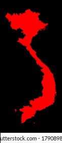 Red Vietnam vector map silhouette isolated on black background.