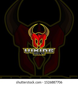 The red viking helm and brown horns logo mascot design on gaming competition with black background