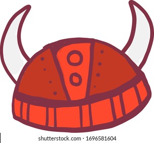 Red viking helmet, illustration, vector on white background