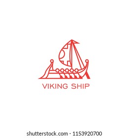 Red viking ship battle monoline icon