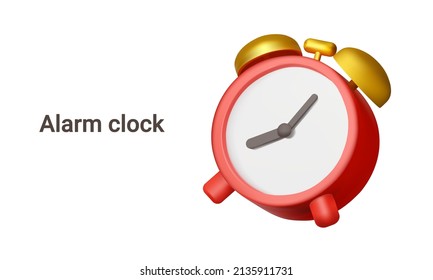 Red vintage alarm clock. Isolated 3d object on a transparent background