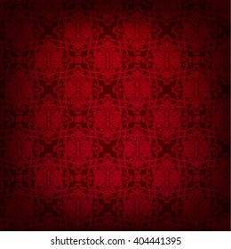 Red Vintage background, antique ornament, baroque old paper, backdrop for greeting card or ornate cover page. Floral luxury ornamental pattern template for design. Luxury red background.