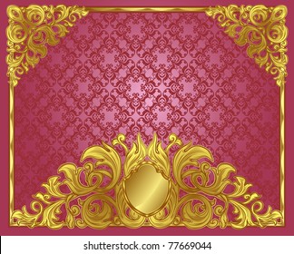 red vintage background with golden elements, all elements are grouped