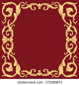 Red vintage baroque ornament retro pattern antique style acanthus. Decorative design element filigree calligraphy vector. You can use for wedding decoration of greeting card and laser cutting.