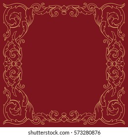 Red vintage baroque ornament retro pattern antique style acanthus. Decorative design element filigree calligraphy vector. You can use for wedding decoration of greeting card and laser cutting.