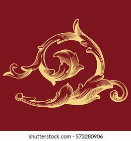 Red vintage baroque ornament retro pattern antique style acanthus. Decorative design element filigree calligraphy vector. You can use for wedding decoration of greeting card and laser cutting.