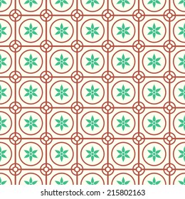 Red Vintage blossom and circle and hexagon and rectangle seamless pattern on pastel background. Retro and classic symmetry style for old or modern design.