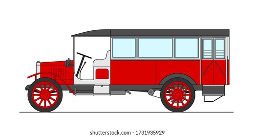 Bus rojo vintage con taxi abierto. Diseño de vectores.