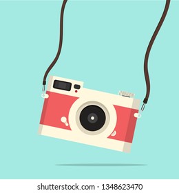 red vintage camera hanging Flat style