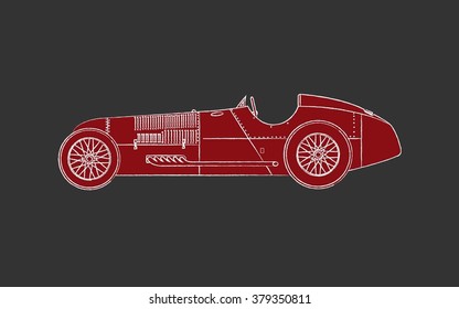 Red vintage car drawing. transport vector. Grey background. Red car.