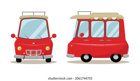 Red vintage car on a white background. Flat cartoon style vector illustration.