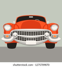 red vintage car,vector illustration , flat style , front view