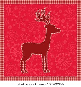 Red vintage Christmas card with deer