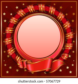 Red vintage circle frame with ribbon