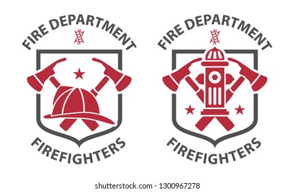 Pictogramas de bombero rojo añejo en escudo gris