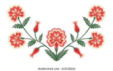 Red vintage floral embroidery patch