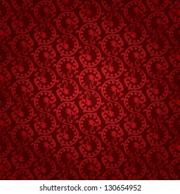 Red vintage floral seamless pattern. Vector background