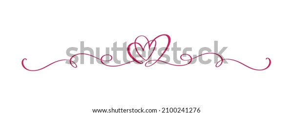 Red\
Vintage Flourish Vector divider Valentine Day Hand Drawn Black\
Calligraphic two Heart. Calligraphy Holiday illustration. Design\
valentine element. Icon love decor for web,\
wedding.