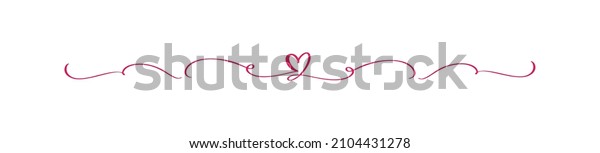 Red\
Vintage Flourish Vector divider Valentine Day Hand Drawn Black\
Calligraphic two Heart. Calligraphy Holiday illustration. Design\
valentine element. Icon love decor for web,\
wedding.