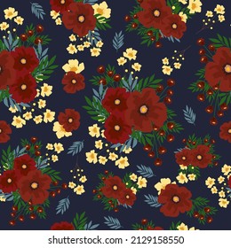 Red vintage flowers seamless pattern 