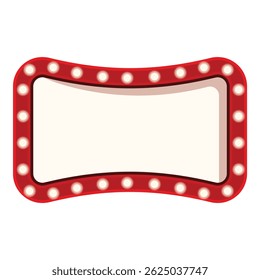Red vintage frame with glowing light bulbs is inviting you to write your text