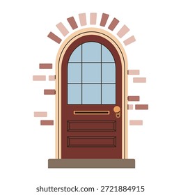 Porta dianteira vintage vermelha em estilo de desenho animado plano.