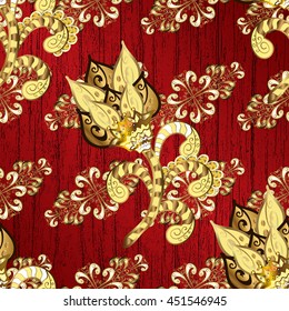 Red vintage gradient background illustration with golden and white elements. Vector illustration.