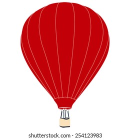 Red vintage hot air balloon with basket vector icon isolated, summer sport