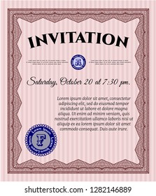 Red Vintage invitation. Artistry design. Complex background. Customizable, Easy to edit and change colors. 