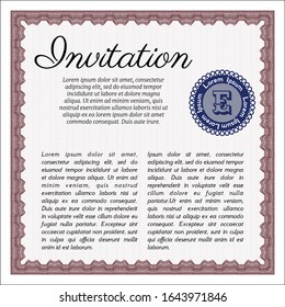 Red Vintage invitation. Artistry design. With guilloche pattern. Vector illustration. 