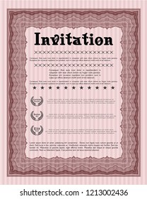 Red Vintage invitation. With background. Customizable, Easy to edit and change colors. Money Pattern. 