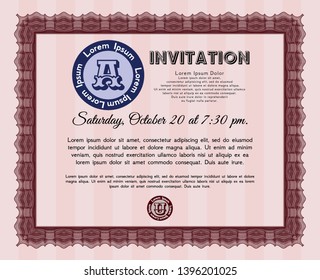 Red Vintage invitation. With background. Customizable, Easy to edit and change colors. Cordial design. 