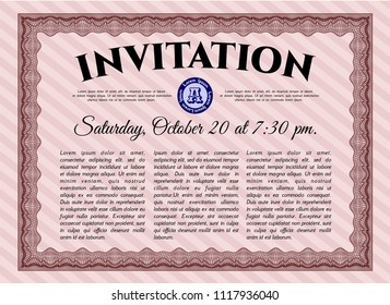 Red Vintage invitation. With complex background. Detailed. Artistry design. 