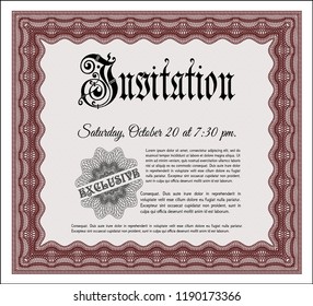 Red Vintage invitation. With complex background. Superior design. Customizable, Easy to edit and change colors. 