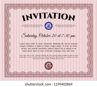 Red Vintage invitation. Complex background. Modern design. Detailed. 