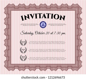 Red Vintage invitation. Complex background. Beauty design. Vector illustration. 